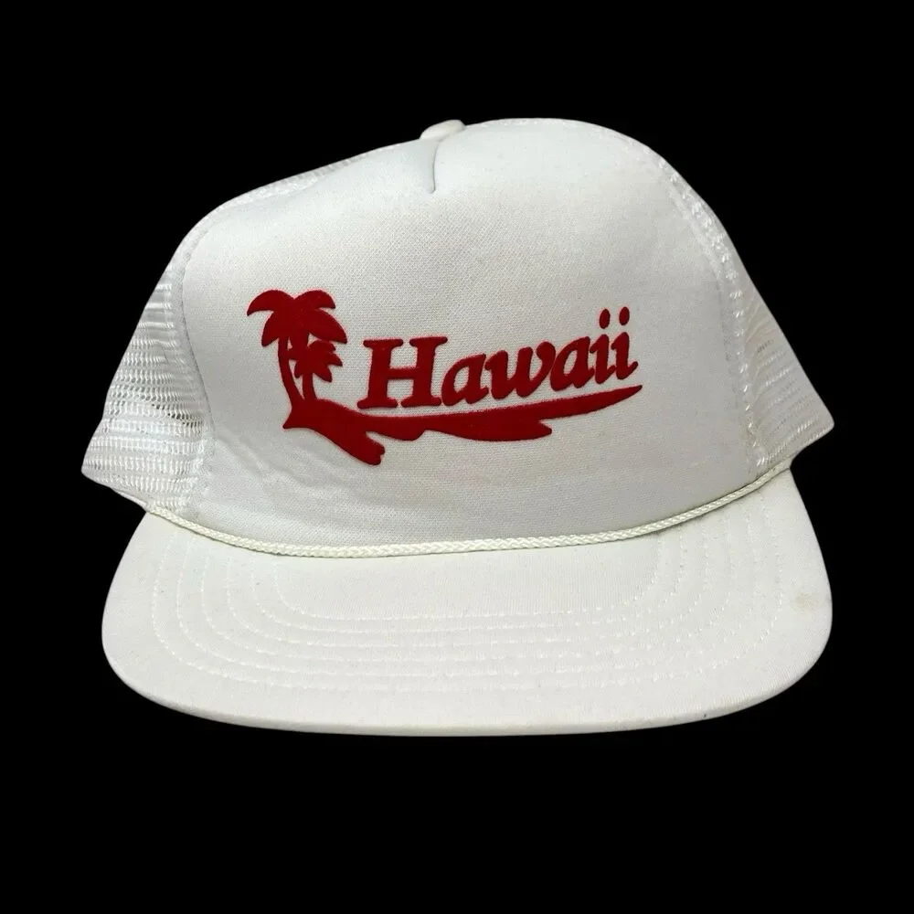 Vintage Hawaii Trucker Hat White‎ Mesh Snapback Beach Surf Tropical Y2K Cap